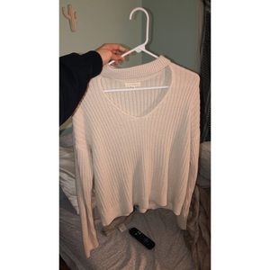 WHITE/CREME V NECK CUT OUT SWEATER from LA hearts